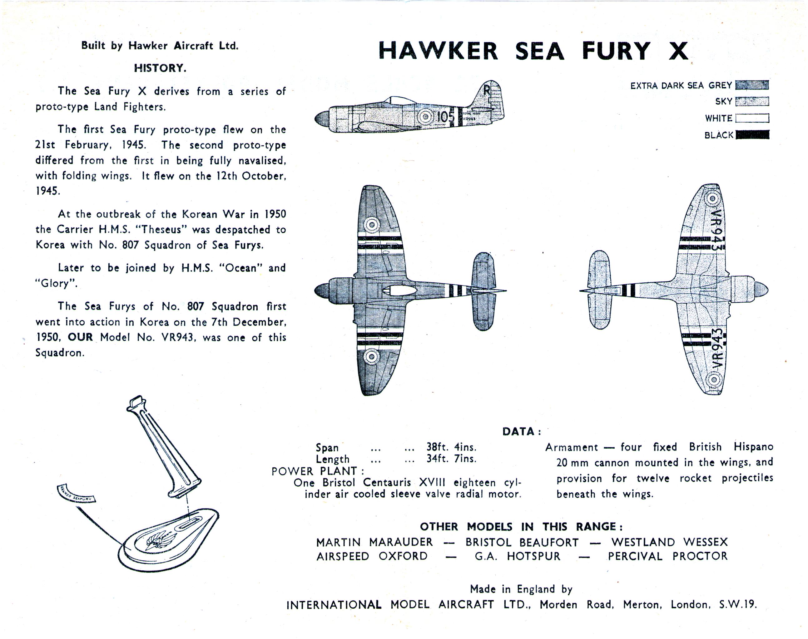 Схема окраски и история FROG 154P Hawker Sea Fury X
